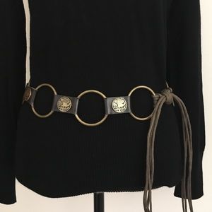 SALE**Adjustable Tie Belt w/Brass Ring/Coin Detail